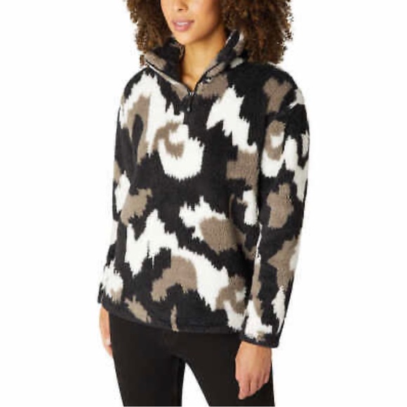 Eddie Bauer | NWT ✨ Black Camo 1/4 Zip Mock Neck Plush Sherpa Pullover - Picture 3 of 8